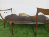 Cecotti Collezioni D.R.D.P (Double Dream of Spring) by Designer Roberto Lazzeroni, 2 Seater Bench Seat in Walnut with Leather Seat & Brass Centre Rest. 
NOTE: requires repair to back right frame as pictured. - 8