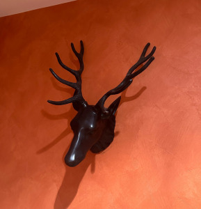 Bronze Wall Hung Deer's Head with Antlers.