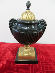 Laquered Brass Urn on Plynth. H39cm.