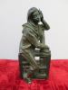 Bronze Statue of Girl Sitting on a Wall Holding a Mobile Phone. H30cm.