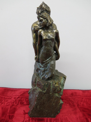 Paor Spanish Made Bronze Ornament of Man & Women & Rock. H43cm.
