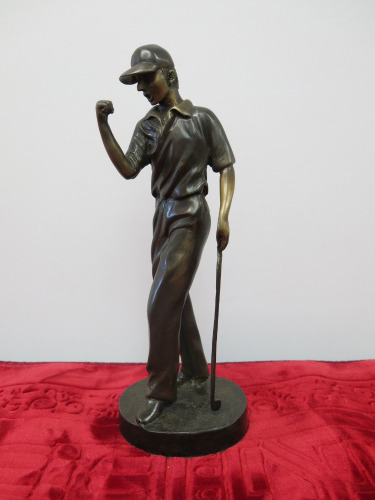 Bronze Statue of Golfer Punching the Air. H34cm.