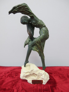 Bronze Dancer on Immitation Rock Plynth, Signed As Pictured. H30cm.