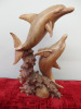 Carved Wood Statue of 2 Swimming Dolphins. H50cm.