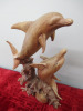 Carved Wood Statue of 2 Swimming Dolphins. H50cm. - 2