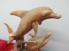 Carved Wood Statue of 2 Swimming Dolphins. H50cm. - 3