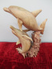 Carved Wood Statue of 2 Swimming Dolphins. H50cm. - 6