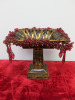 Ornate Fruit Bowl with Red Grape Beads Around. Size H34 x 32 x 32cm.