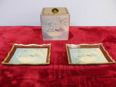 3 x Items of Sezzatini Tableware to Include Tissue Box & 2 Small Trinket Trays.