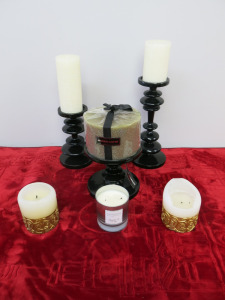 3 x Andrew Martin Candle Holders with 3 Part Used Candles (As Viewed & Pictured).