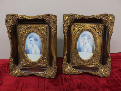 Pair of Decorative Gold & Red Coloured Picture Frames. Size H26 x W19cm.