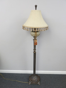 Brassed Large Column Standard Lamp with Tasselled Shade. H166cm. NOTE: fitting requires attention.