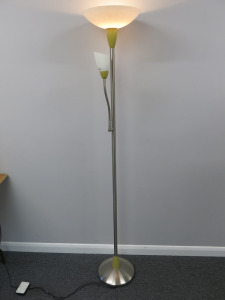 Stainless Steel Standard Lamp with Flexy Reading Lamp & Glass Shades. H180cm.