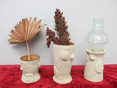 Set of 3 Ceramic Seaside Theme Pots & Candle Holder.