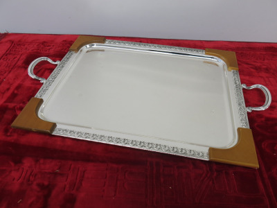 Silver Metal & Wood Serving/Dinner Tray with Handles. Size 55 x 44cm.