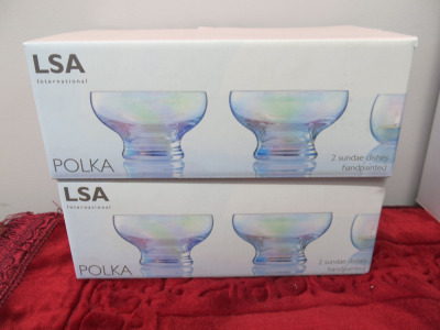 2 x Boxed LSA Polka, 2 Sundae Dishes, Handpainted.