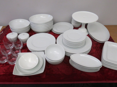 Approx 60 x Assorted Items of Crockery to Include: LSA & Other Plates, Bowls, Serving Dishes, Glasses, Pots & Cake Stand (As Viewed). NOTE: requires crate on collection.