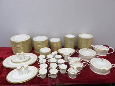 Large Set of 163 x Noritake Japanese Bone China, White Palace with Gold Trim Crockery to Include: 24 Place Setting of Plates & Bowls (Total 120) with 13 Serving Accompaniments & 4 Salt & Pepper Pots & 12 Piece Tea Set with Cups & Sauces with Milk & Sugar 