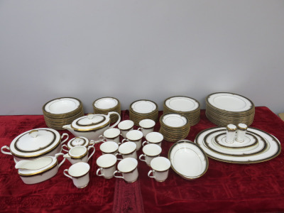 Large Set of 95 x Noritake Japanese Bone China, Gold & Sable with Gold Trim Crockery to Include: 12 Place Setting of Plates & Bowls (Total 60) with 6 Serving Accompaniments & 2 Salt & Pepper Pots & 12 Piece Tea Set with Cups & Sauces with Milk & Sugar Jug