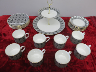 Set of 25 x Fortnum & Mason Exclusively by Dory Johner, Tea & Cake Set to Include: 2 Tier Cake Stand, 8 x Cake Plates & 8 x Tes Cup & Saucers. NOTE: appears unused, requires crate on collection.