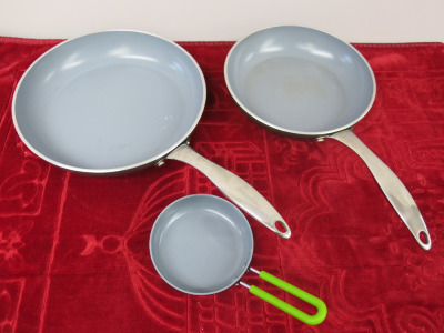 Set of 3 x Green Pan Induction Frying Pans.