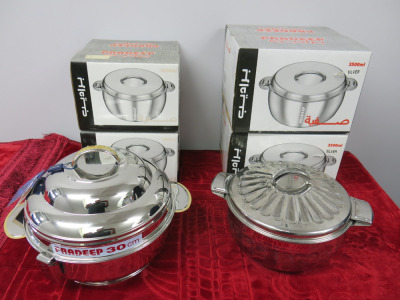 6 x Prandeep Pot/Pans with Lids to Include: 2 x Boxed 2000ml, 2 x Boxed 3500ml, New Unboxed 30cm & 1 x Used 3500ml.