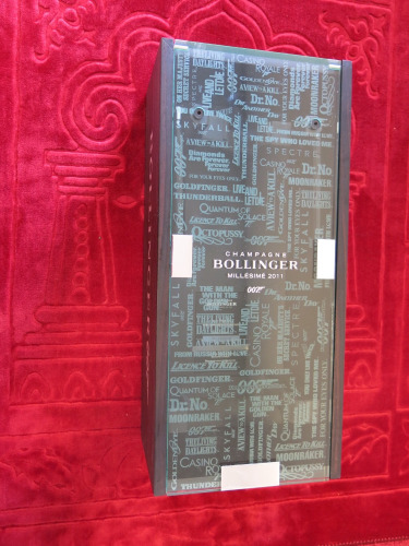 Bollinger's 007 Champagne Presentation Case with Soft Opening Glass Lid.