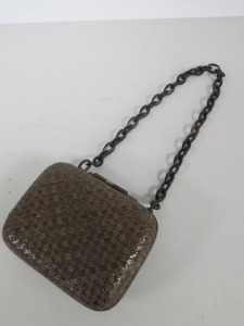 Serpui Marie Snakeskin Effect Snap Bag with Chain Strap.