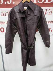 Beaufille Ladies Leather Effect Dark Purple Coat with Belt. Size 6.