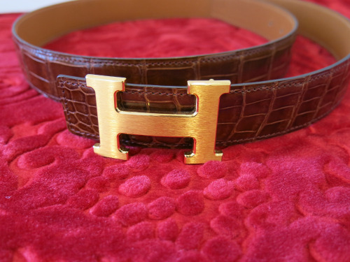 Hermes Brown Leather Belt with Gold Buckle, 113cm.