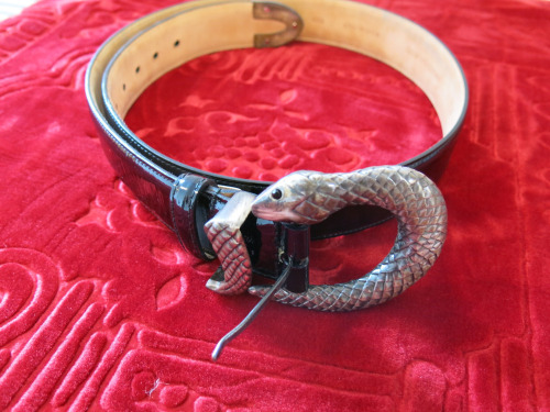 Angelo Galasso Black Patten Leather Belt with Snake Buckle. 110cm.