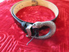 Angelo Galasso Black Patten Leather Belt with Snake Buckle. 110cm.