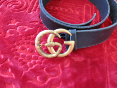 Gucci Black Leather Belt with Brass Buckle with Snake Motif. 115cm