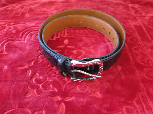 Billionaire Black Leather Belt with Silvered Buckle. 120cm.