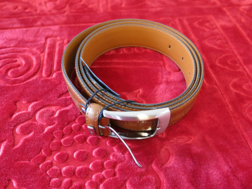 Brioni Brown Leather Belt with Chrome Buckle. 126cm.