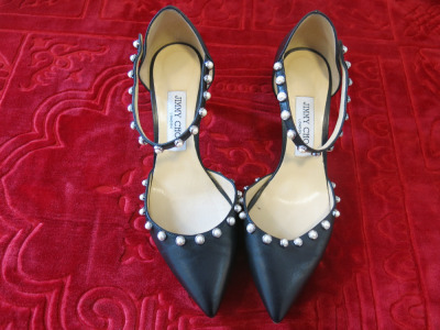 Pair of Jimmy Ch00 Black Ladies Shoes with Pearl Detail, Size 38 1/2. Lightly Worn.