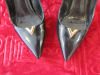 Pair of Louis Vuitton Black ladies High Heels with Gold V Motif. Size 38 1/2. Lightly Worn. - 2