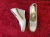Pair of Francois Pinet Ladies Wedge Shoes in Gold, Size 37 1/2. Lightly Worn. - 3