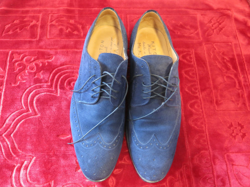 Pair of Kiton Hand Made Shoes in Blue Suede, Size 13. Lightly Worn.