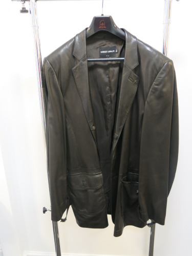 Georgio Armani Black Soft Lamb Skin Jacket with Viscos Lining, Size 56.