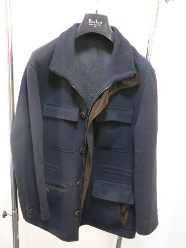 Berlutti "Double" Hand Made Cashmere with Lambs Leather Detail Gentlemans Coat. Size 56.