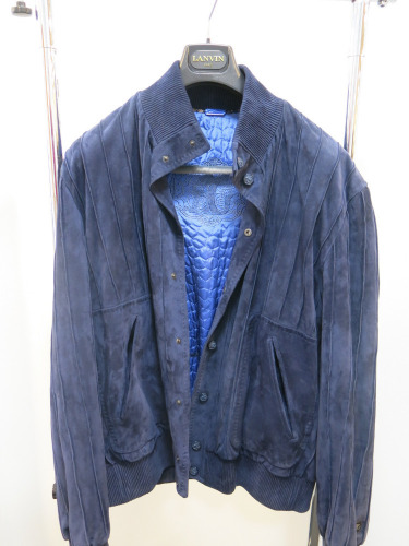 Angelo Gallason Rein Deer Skin Blue Men's Jacket with Embroidered Blue Silk Lining. Size 56.