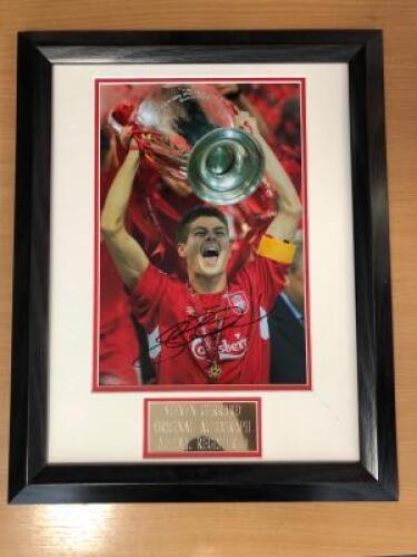 Signed Steven Gerrard Framed & Mounted Photograph. Liverpool Winning the Champions League 2005 in Istanbul. Original Autographed, A.F.T.A.L Registered with Certificate of Authenticity.