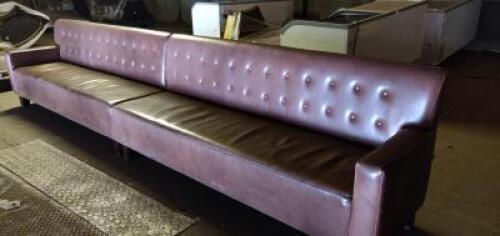 Large Brown Leather Button Backed Sofa. Size (L) 420cm x (H) 95cm x (D) 70cm.