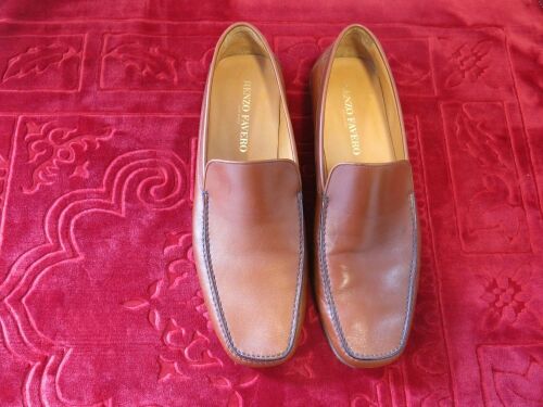 Pair of Renzo Favero Men's Brown Leather Slip On Shoes, Size 13. Lightly Worn.