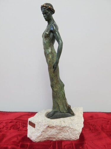 Bronze Statue of Lady on Stone Plynth. H35cm.