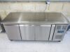 Polar Stainless Steel Triple Door Counter Fridge, Model G597, S/N 20102854. Size H85 x W180 x D70cm. NOTE: condition of doors (As Viewed). - 2