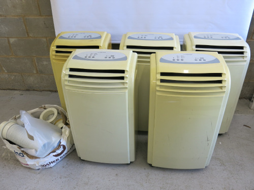 5 x Homebase Portable Air Conditioning Units, Model 253797 with Flex Hose.