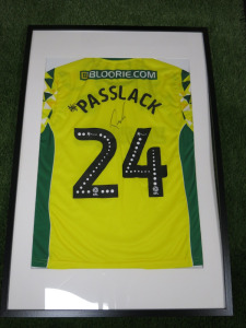 Norwich City FC, Signed Home Shirt 'Felix Passlack' 2018/2019 Season (No Certificate of Authenticity). Comes in Frame Size 94 x 64cm, Mounted with Perspex.