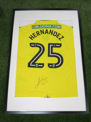 Norwich City FC, Signed Home Shirt 'Onel Hernandez' 2017/2018 Season (No Certificate of Authenticity). Comes in Frame Size 94 x 64cm, Mounted with Perspex.